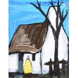 Irish School - IRISH COTTAGE BY A TREE - Oil on Board - 10 x 8 inches - Signed