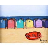 Paul Burnsall - BEACH HUTS - Oil on Canvas - 10 x 8 inches - Signed