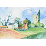 Irish School - GARRET CASTLE RUINS, BANAGHEE - Watercolour Drawing - 9.5 x 13.5 inches - Signed in