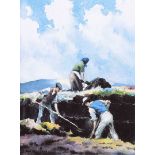 Charles McAuley - CUTTING TURF - Coloured Print - 8 x 6 inches - Unsigned