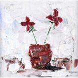 Rose Meyers - STILL LIFE, FLOWER STUDY - Oil on Board - 8 x 8 inches - Signed Verso