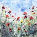 Hayley Huckson - WILD POPPIES - Oil on Canvas - 8 x 8 inches - Signed