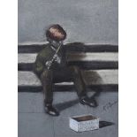 K.G. Burns - BOY WITH THE PENNY WHISTLE - Pastel on Paper - 9.5 x 7 inches - Signed