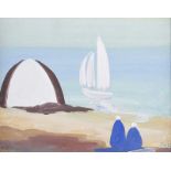 Markey Robinson - ON THE BEACH - Gouache on Board - 8 x 10 inches - Signed