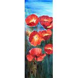 Siobhan O'Malley - POPPIES - Oil on Canvas - 31.5 x 12 inches - Signed