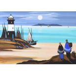 J.P. Rooney - THE LIGHTHOUSE MOON - Oil on Board - 12 x 16 inches - Signed