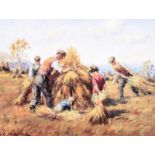 Charles McAuley - STACKING HAY - Coloured Print - 6 x 8 inches - Unsigned