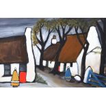 Irish School - COTTAGES IN THE VILLAGE - Oil on Board - 16 x 24 inches - Signed