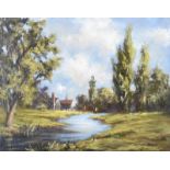 Anthony Hedges - TREES BY THE RIVER - Oil on Canvas - 11 x 14 inches - Signed