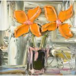 Colin Flack - YELLOW FLOWERS IN A VASE - Oil on Glass - 5.5 x 5.5 inches - Signed