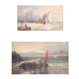 Edwin Hayes, RHA RI ROI - STORMY WEATHER & QUIET MOORINGS - Pair of Watercolour Drawings - 4 x 7