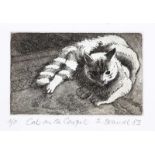 R. Brandt - CAT ON A CARPET - Artist Proof Black & White Lithograph - 2.5 x 4 inches - Signed