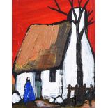 Irish School - IRISH THATCHED COTTAGE - Oil on Board - 10 x 8 inches - Signed