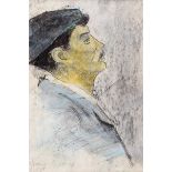 William Conor, RHA RUA - MAN IN A BLUE JACKET - Mixed Media - 6.5 x 4 inches - Signed