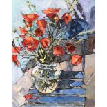 Rodger Collin - STILL LIFE, POPPIES - Oil on Paper - 25.5 x 19.5 inches - Signed Verso