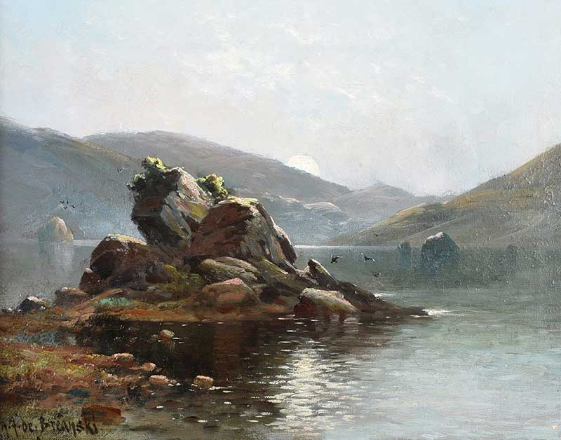 Alfred Fontville De Breanski - THE COLEEN BAWN ROCK, KILLARNEY - Oil on Canvas - 12 x 16 inches -