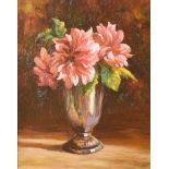 Donal McNaughton - STILL LIFE, VASE OF FLOWERS - Oil on Board - 21 x 16 inches - Signed