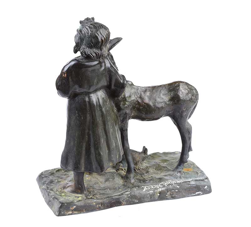 After Giovanni De Martino - GIRL WITH A DONKEY - Cast Bronze Sculpture - 11 x 9.5 inches - Signed - Image 3 of 4