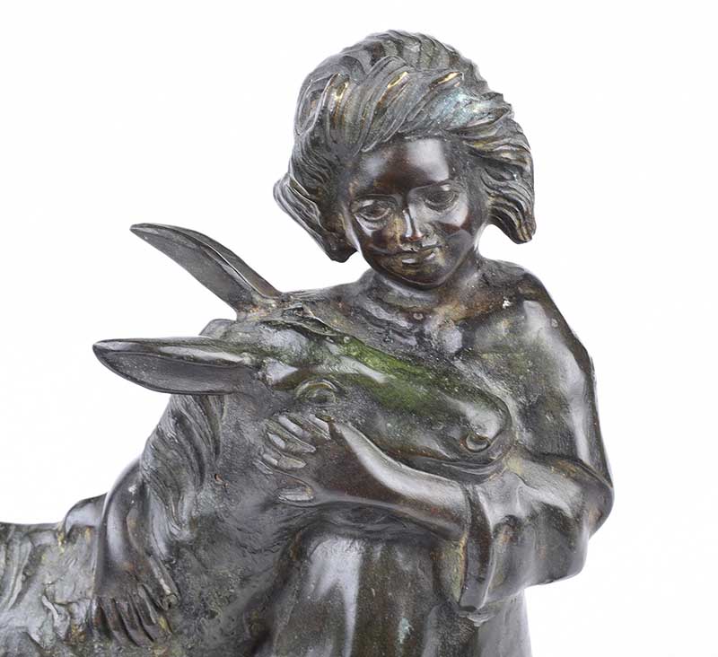 After Giovanni De Martino - GIRL WITH A DONKEY - Cast Bronze Sculpture - 11 x 9.5 inches - Signed - Image 2 of 4