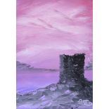 Pearse McCallion - BURT CASTLE, DONEGAL - Acrylic on Board - 12 x 8 inches - Signed in Monogram