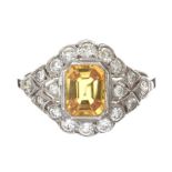 PLATINUM YELLOW SAPPHIRE AND DIAMOND RING