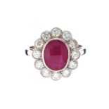 18CT WHITE GOLD RUBY AND DIAMOND RING