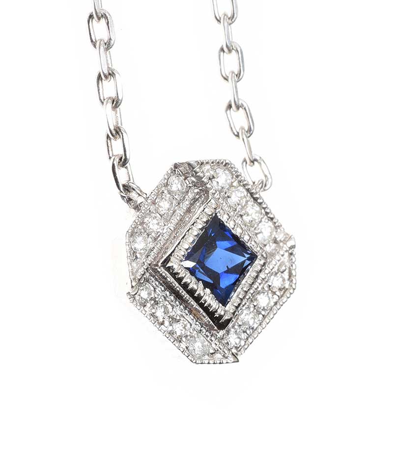 18CT WHITE GOLD SAPPHIRE AND DIAMOND NECKLACE - Image 2 of 3