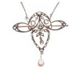 ART NOUVEAU GOLD AND SILVER DIAMOND AND PEARL NECKLACE