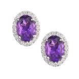 18CT WHITE GOLD AMETHYST AND DIAMOND EARRINGS