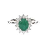 18CT GOLD EMERALD AND DIAMOND RING