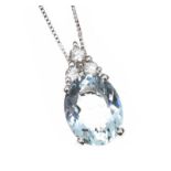 18CT WHITE GOLD AQUAMARINE AND DIAMOND NECKLACE