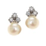 WHITE GOLD AKOYA PEARL AND DIAMOND EARRINGS