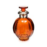 AMBER GLASS BOTTLE WITH ENGRAVED SILVER COLLAR