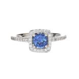 18CT WHITE GOLD SAPPHIRE AND DIAMOND RING