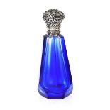 STERLING SILVER BANDED BRISTOL BLUE GLASS BOTTLE