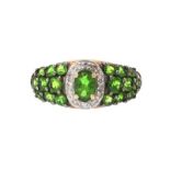 9CT GOLD GREEN STONE AND DIAMOND RING