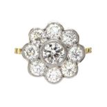 18CT GOLD AND PLATINUM DIAMOND CLUSTER RING
