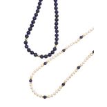 TWO LAPIS LAZULI AND PEARL NECKLACES