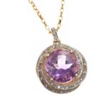 9CT GOLD AMETHYST AND DIAMOND NECKLACE