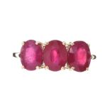 9CT GOLD THREE STONE RUBY RING