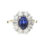 18CT GOLD AND PLATINUM SAPPHIRE AND DIAMOND RING