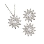 18CT WHITE GOLD DIAMOND EARRINGS AND PENDANT SET