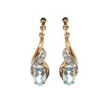 9CT GOLD AQUAMARINE AND DIAMOND EARRINGS