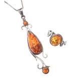 SILVER AMBER NECKLACE AND RING