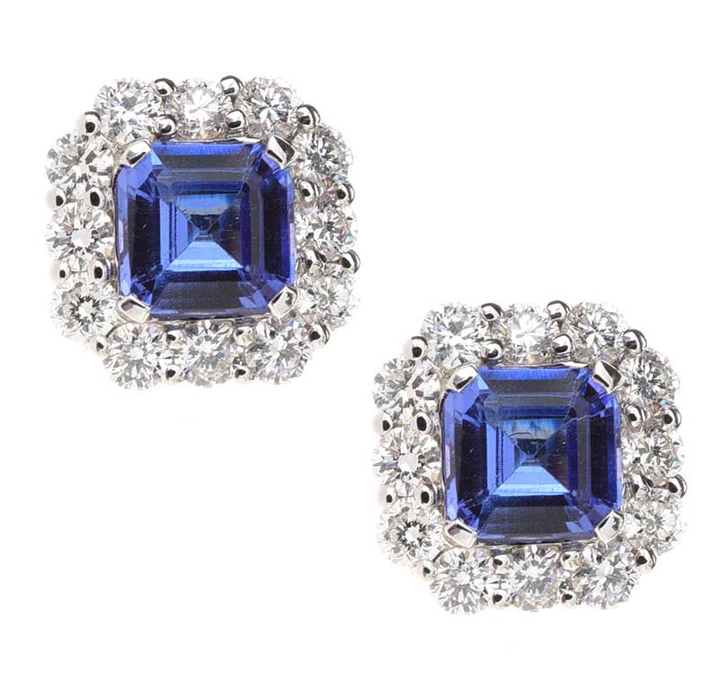 18CT WHITE GOLD TANZANITE AND DIAMOND EARRINGS