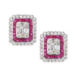 18CT WHITE GOLD RUBY AND DIAMOND EARRINGS