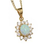 18CT GOLD OPAL AND CUBIC ZIRCONIA NECKLACE