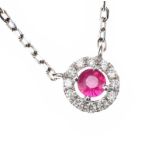 18CT WHITE GOLD RUBY AND DIAMOND NECKLACE
