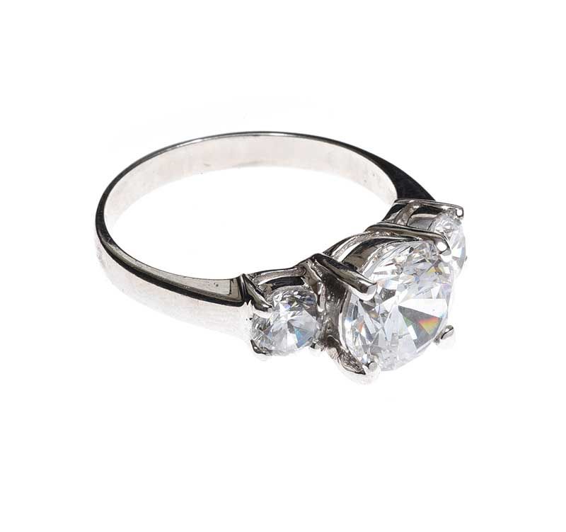 STERLING SILVER CUBIC ZIRCONIA THREE STONE RING - Image 2 of 3