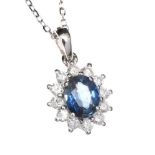 18CT WHITE GOLD SAPPHIRE AND DIAMOND NECKLACE